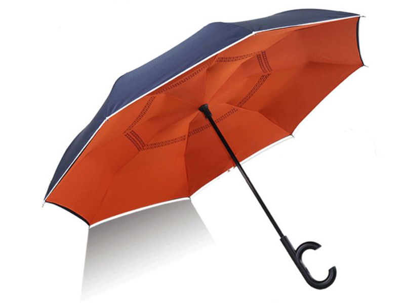 Guarda-chuva invertido de tecido duplo à prova de vento de cabeça para baixo