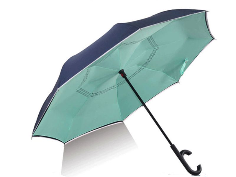 Guarda-chuva invertido de tecido duplo à prova de vento de cabeça para baixo